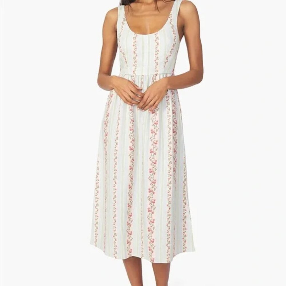 WeWoreWhat Corset Midi Dress, Victorian Floral Stripe/ Rosewood Multi, size M NW